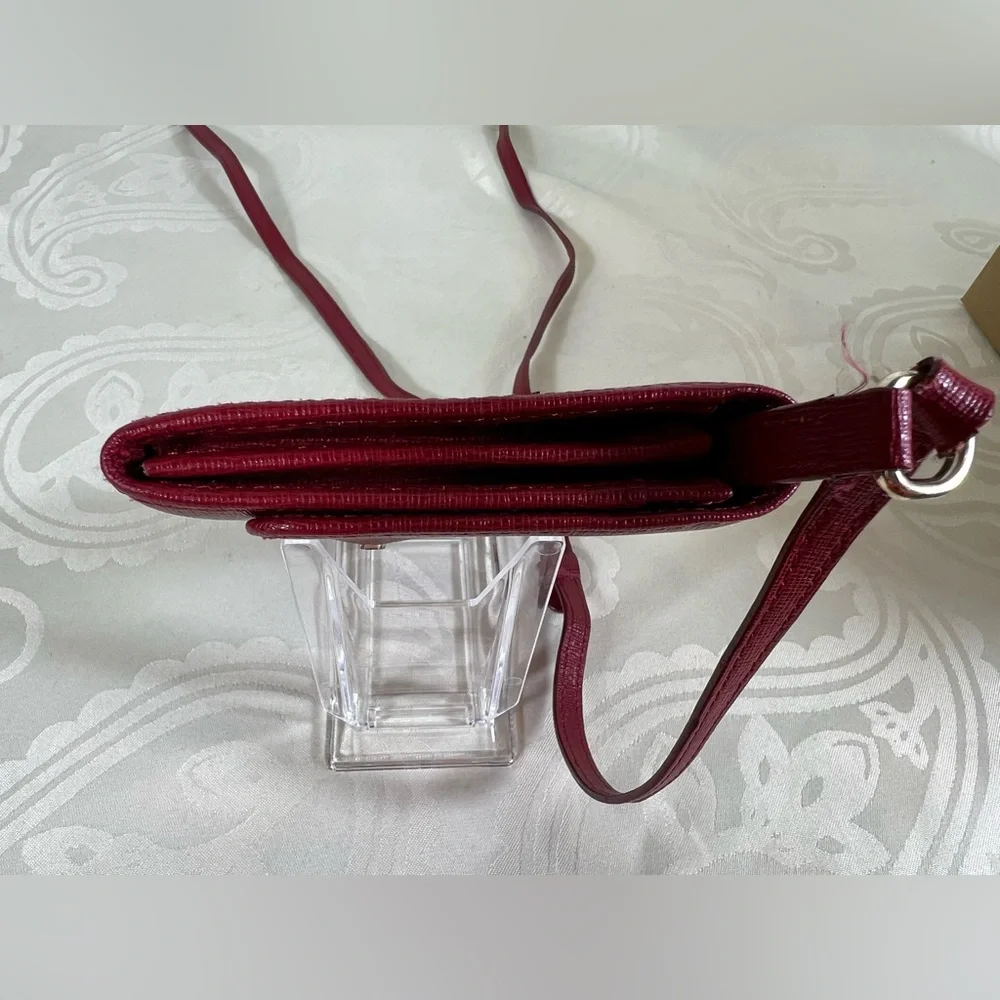 Furla Red Pebbled Leather Wallet on Chain Crossbody Clutch
